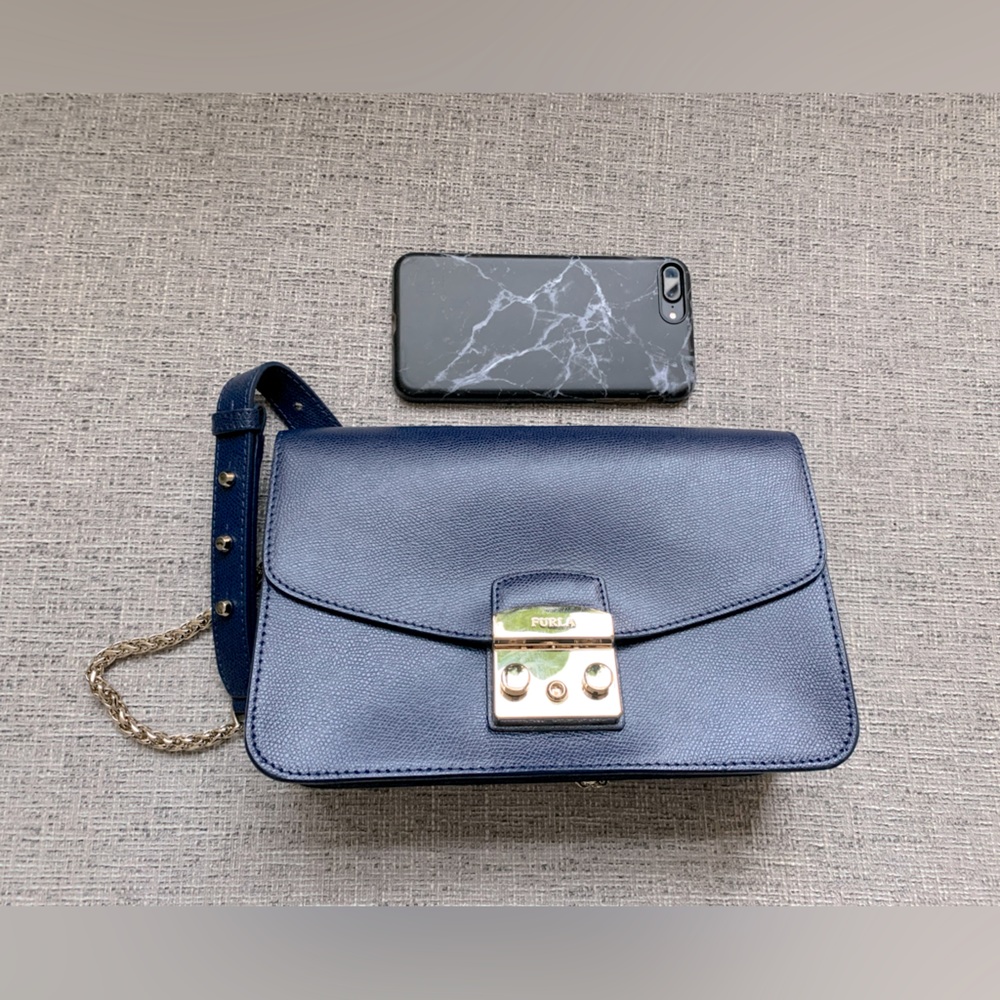 Furla Bag - Navy Blue and gold excellent condition